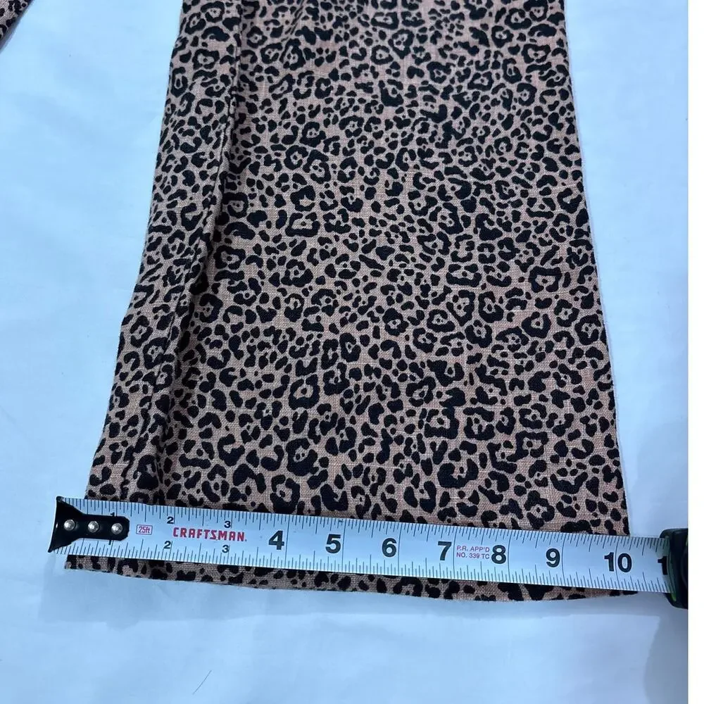 Reformation Womens 0 Jackie Leopard Linen Cropped Belted Wide Leg Pants Beachy